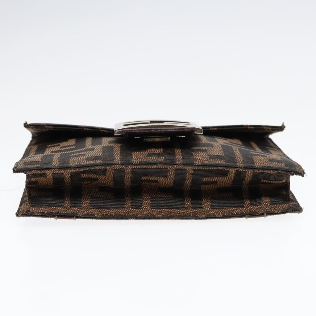 FENDI Zucca Canvas Clutch Bag Brown Black Silver91625