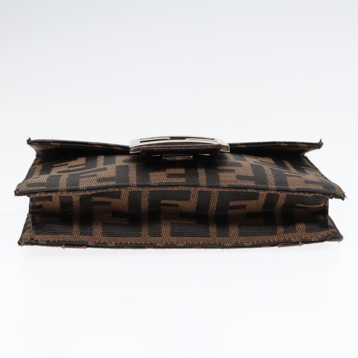 FENDI Zucca Canvas Clutch Bag Brown Black Silver91625
