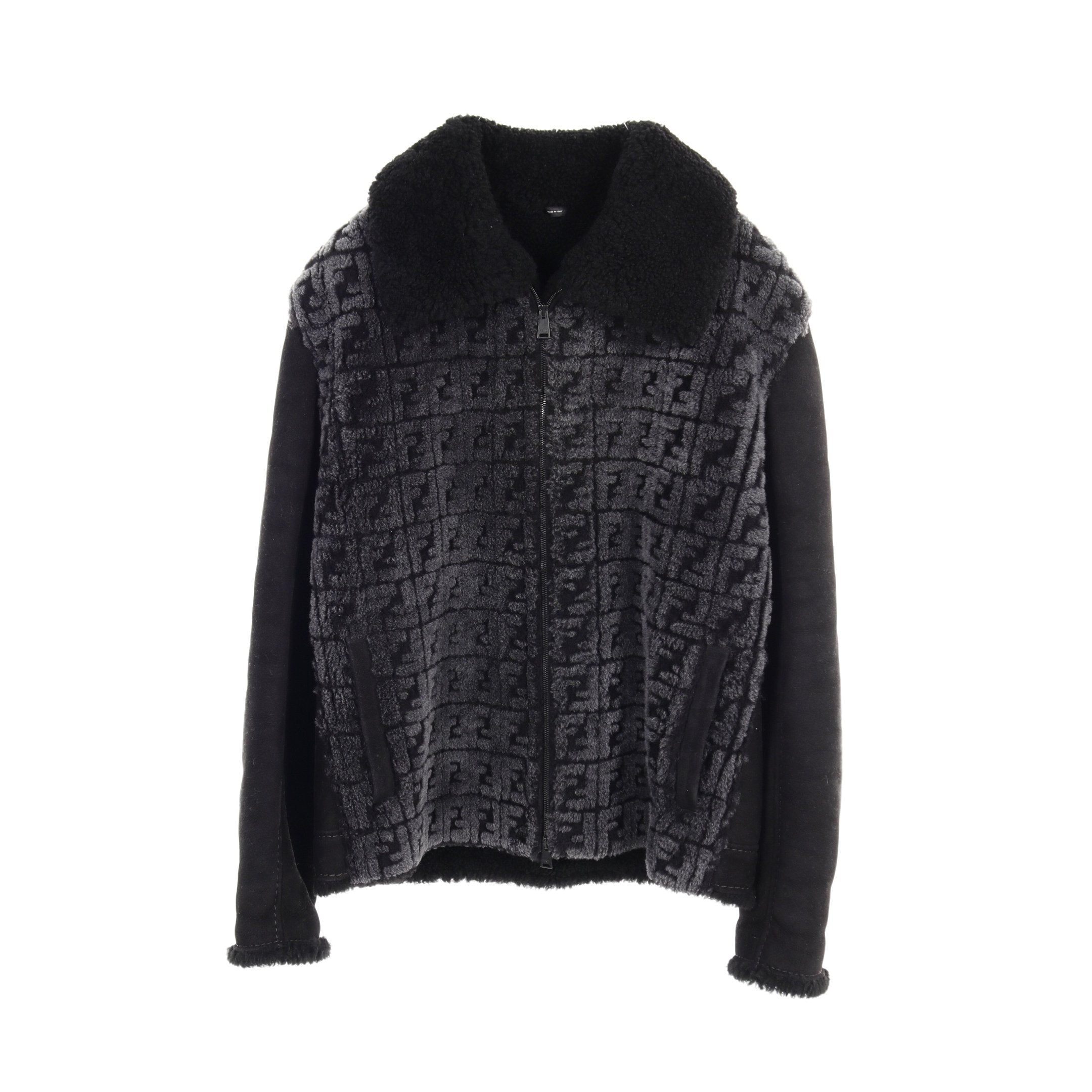 FENDI Zucca Jacket Mouton Black Gray