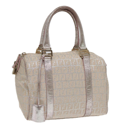 FENDI Zucchino Canvas Boston Bag Silver Beige91810
