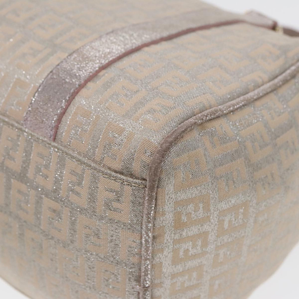 FENDI Zucchino Canvas Boston Bag Silver Beige91810