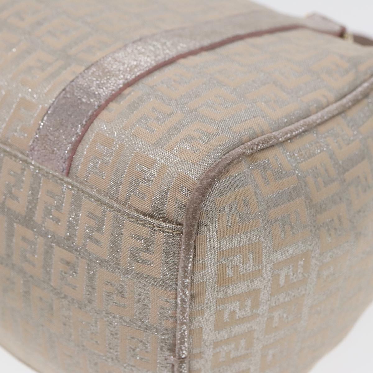 FENDI Zucchino Canvas Boston Bag Silver Beige91810