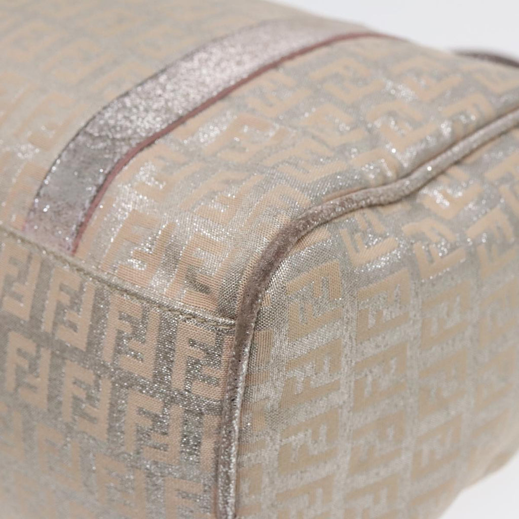 FENDI Zucchino Canvas Boston Bag Silver Beige91810