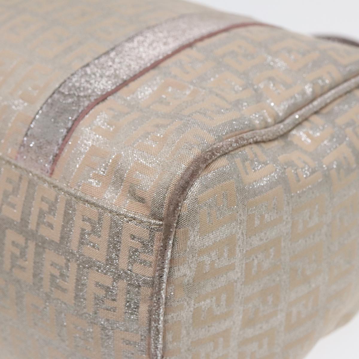 FENDI Zucchino Canvas Boston Bag Silver Beige91810