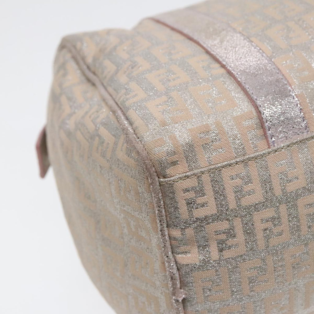 FENDI Zucchino Canvas Boston Bag Silver Beige91810