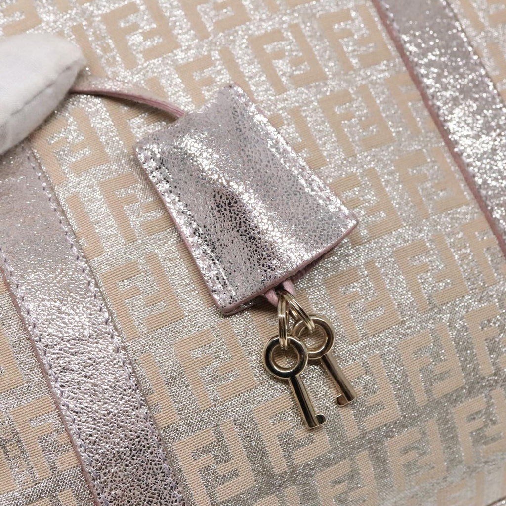 FENDI Zucchino Canvas Boston Bag Silver Beige91810