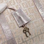 FENDI Zucchino Canvas Boston Bag Silver Beige91810