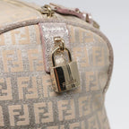 FENDI Zucchino Canvas Boston Bag Silver Beige91810