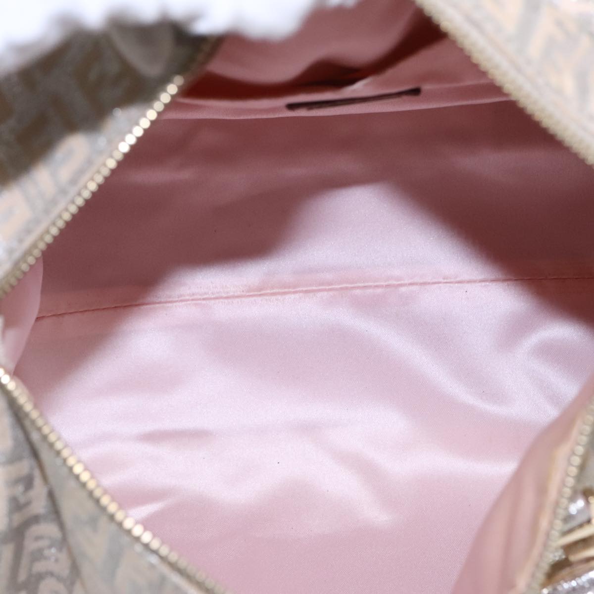 FENDI Zucchino Canvas Boston Bag Silver Beige91810