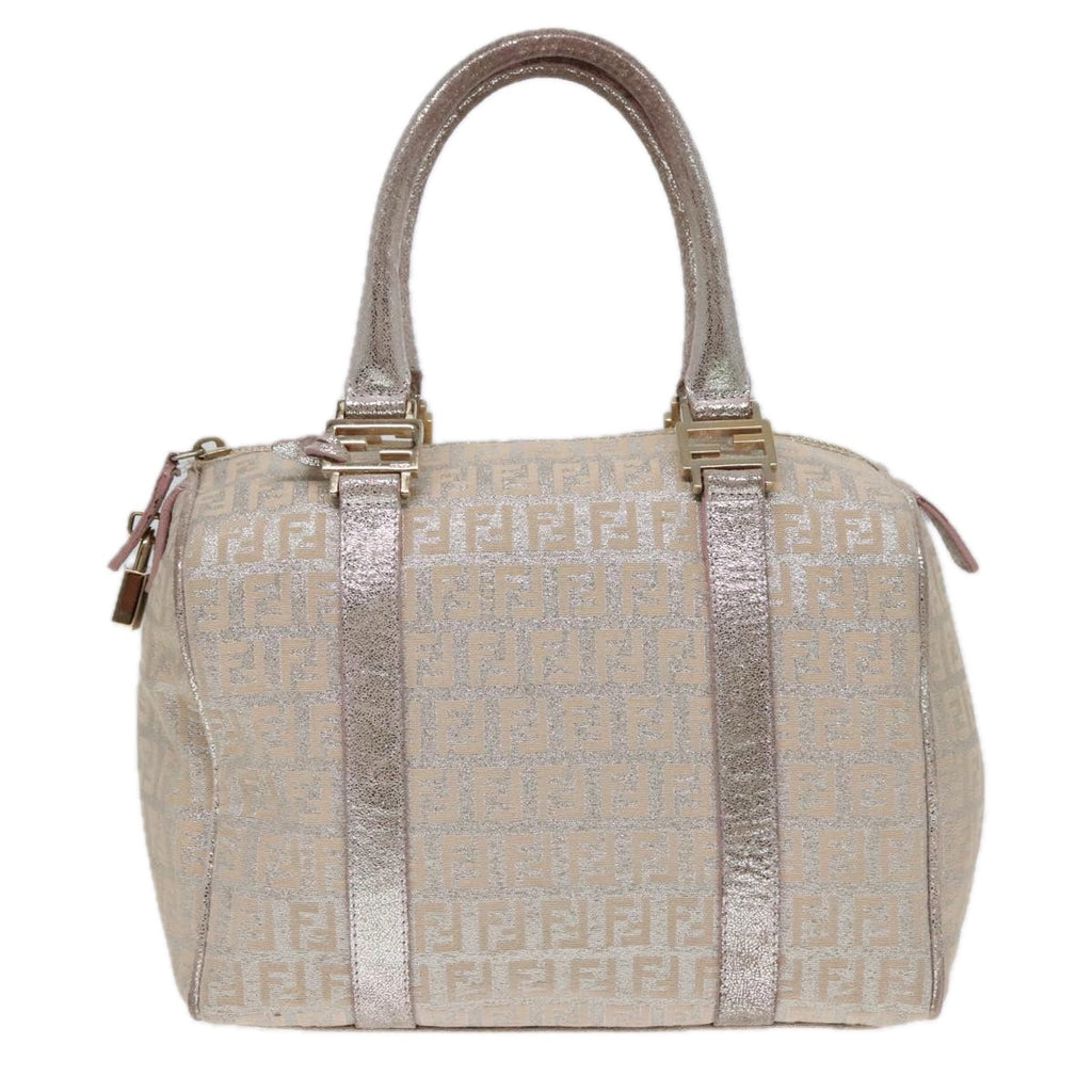 FENDI Zucchino Canvas Boston Bag Silver Beige91810