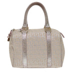 FENDI Zucchino Canvas Boston Bag Silver Beige91810