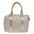 FENDI Zucchino Canvas Boston Bag Silver Beige91810