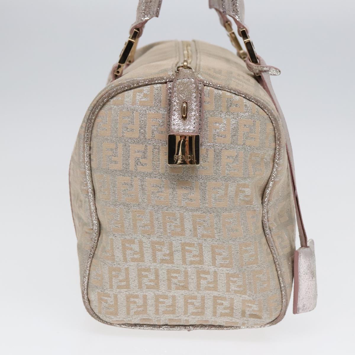 FENDI Zucchino Canvas Boston Bag Silver Beige91810