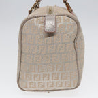 FENDI Zucchino Canvas Boston Bag Silver Beige91810