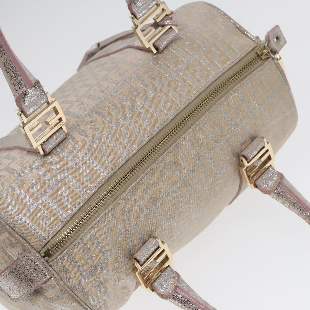 FENDI Zucchino Canvas Boston Bag Silver Beige91810