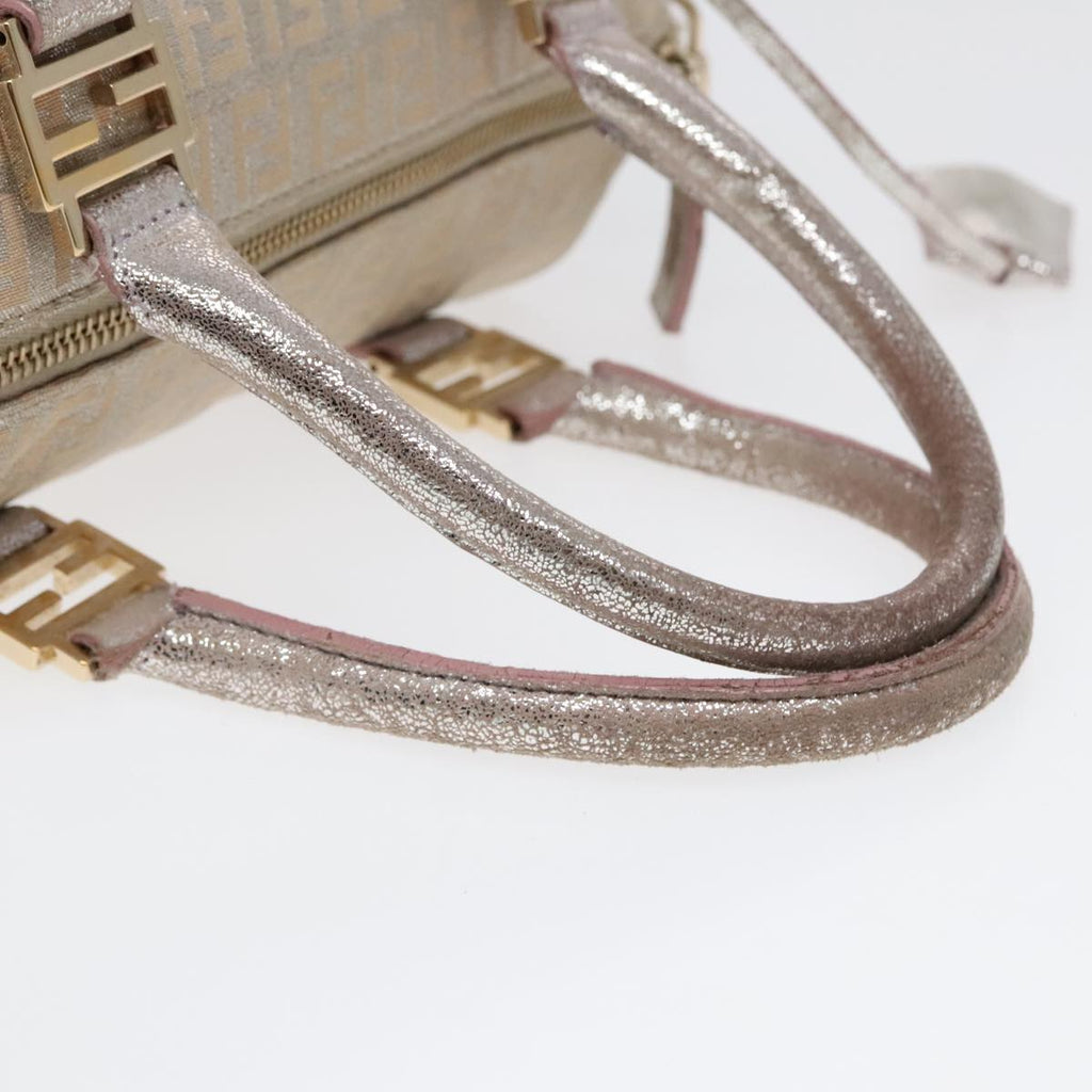 FENDI Zucchino Canvas Boston Bag Silver Beige91810