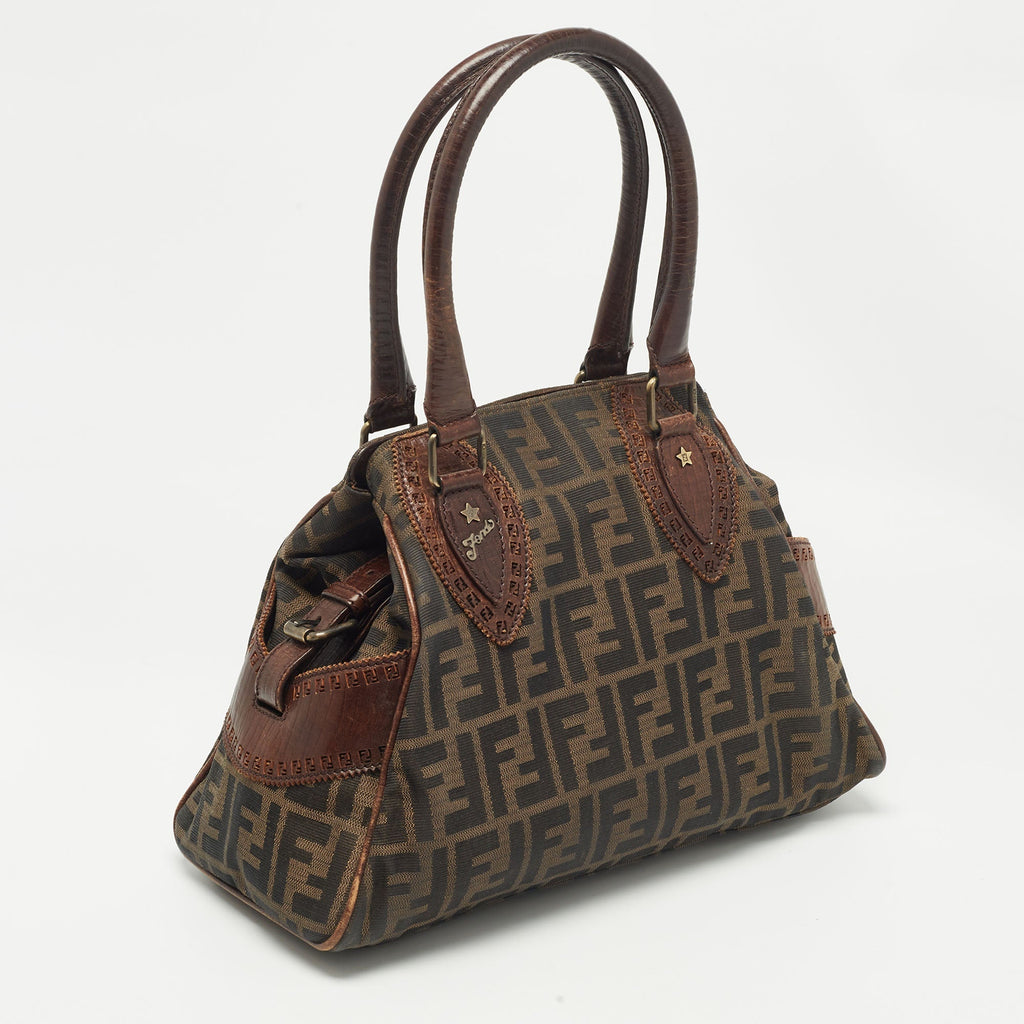 Fendi Zucca Canvas And Leather Chef De Jour Bag