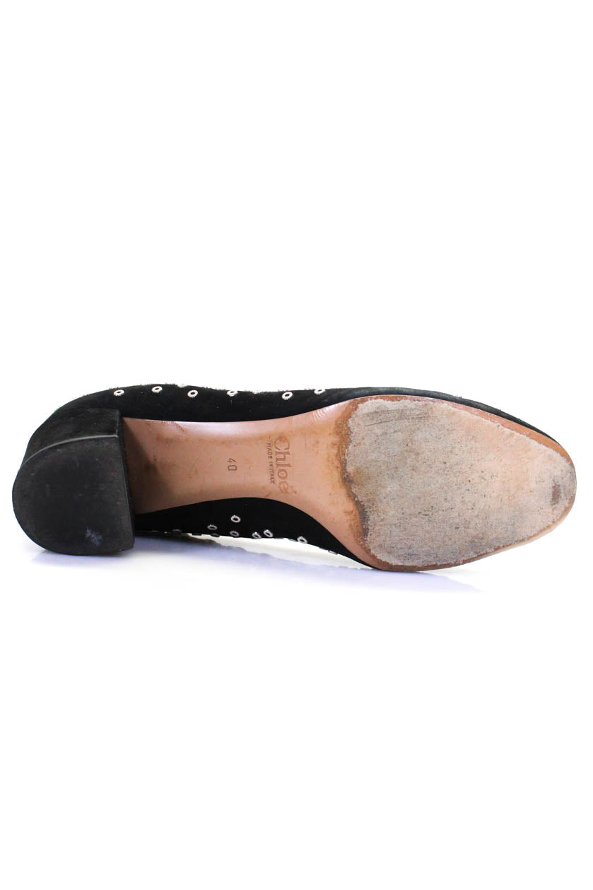 Chloe Womens Metallic Suede Spotted Round Toe Heels Pumps Black