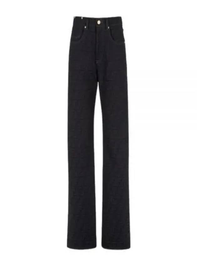 Fendi Jacquard Logo Monogram Cotton Straight Pants Dark Blue