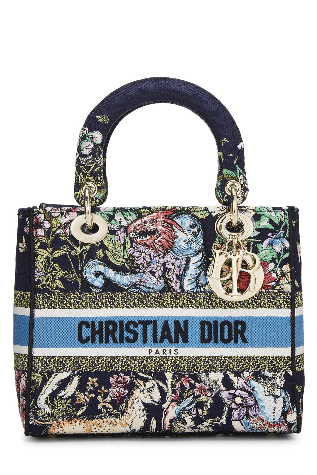 Dior,  Navy Embroidered Canvas Lady D-Lite Medium, Multi