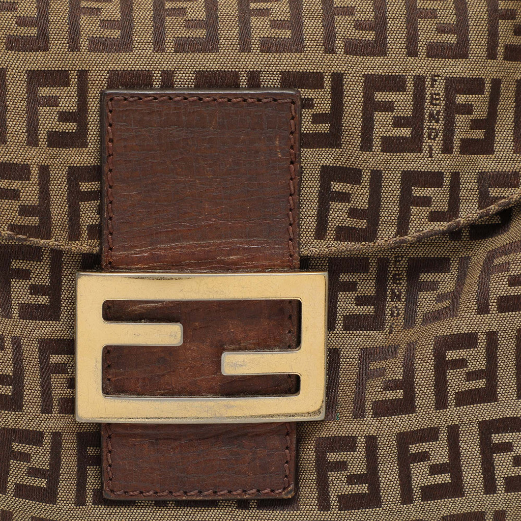 Fendi Beige/brown Ff Zucca Canvas Forever Baguette Shoulder Bag