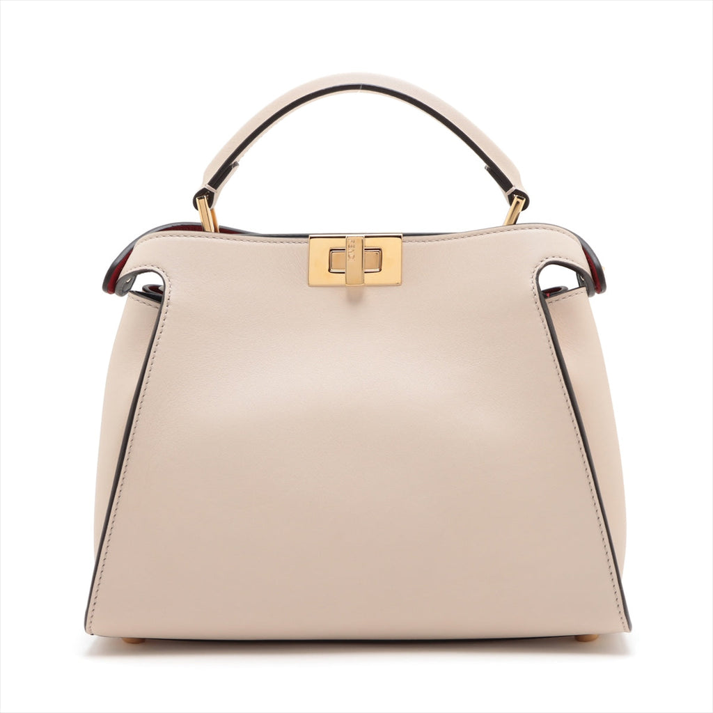 Fendi Peekaboo Essential Leather 2WAY Handbag Beige 8BN302