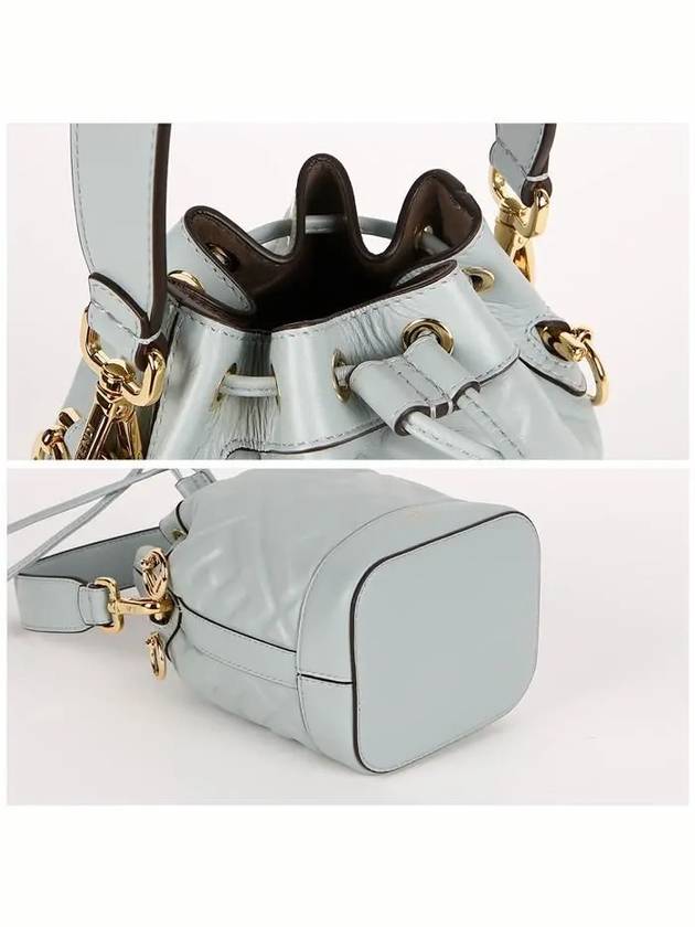 Fendi Mon Tresor FF Motif Leather Mini Bucket Bag Light Blue