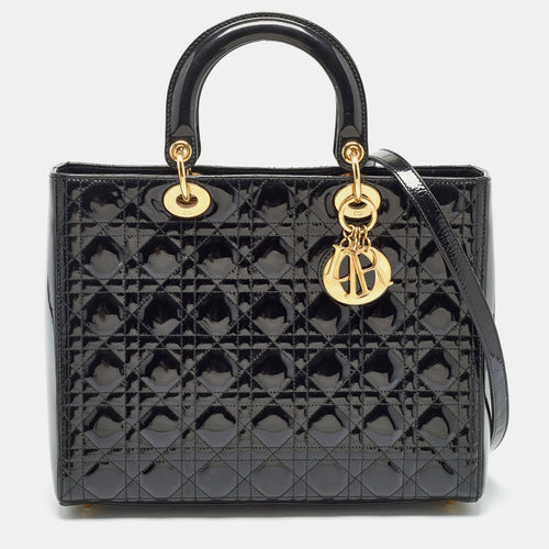 Dior Black Cannage Patent Leather Large Lady Tote