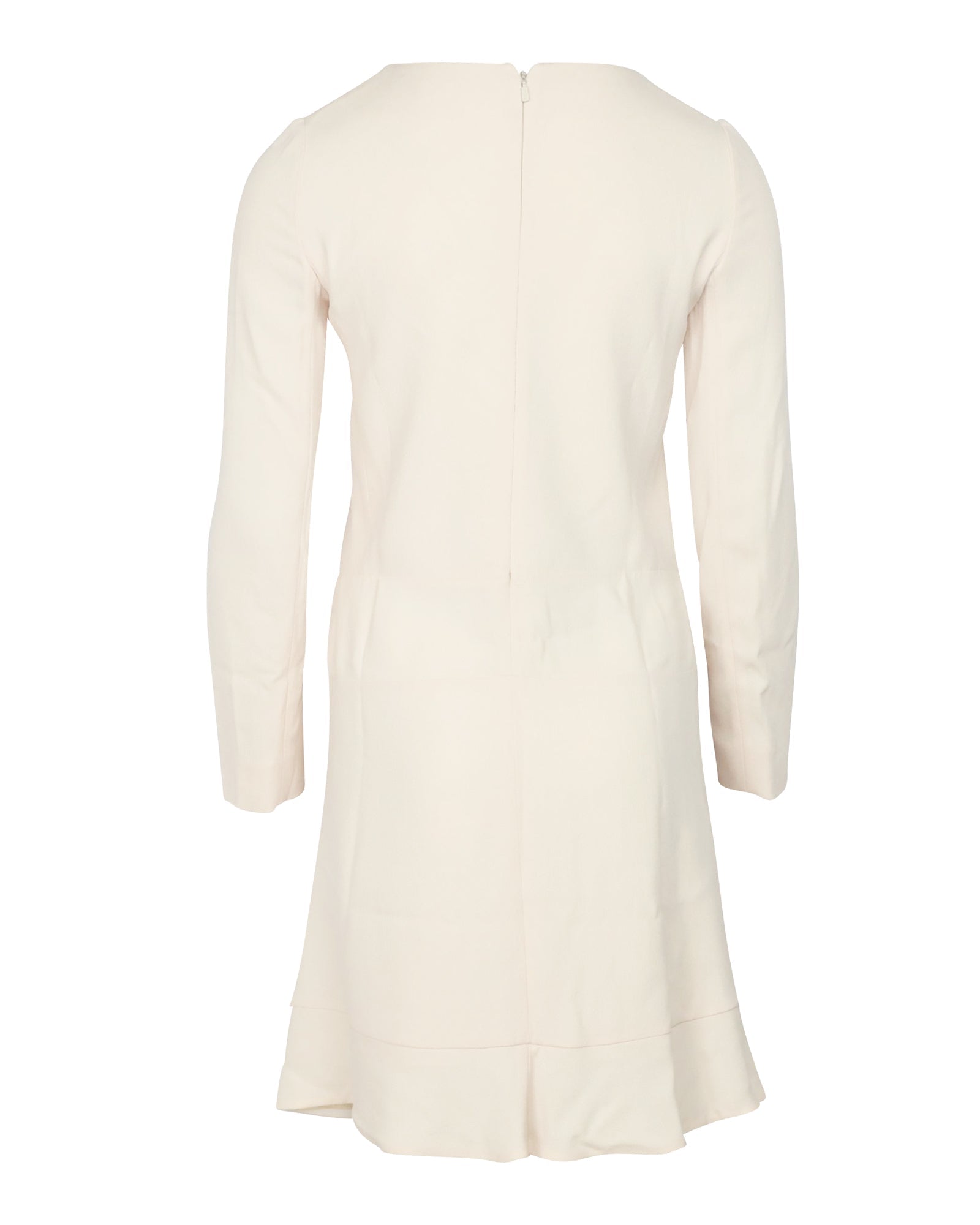 Chloe Long Sleeve Dress with Ruffle in Cream Crepe