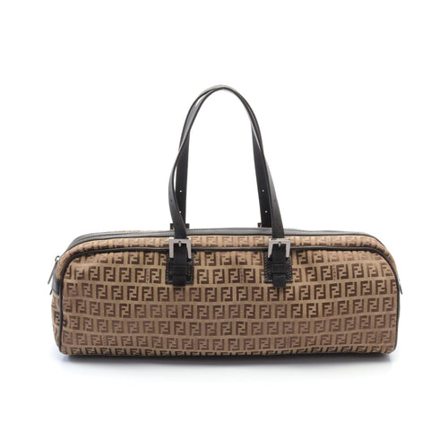 FENDI Zucchino Handbag Canvas Leather Beige Brown