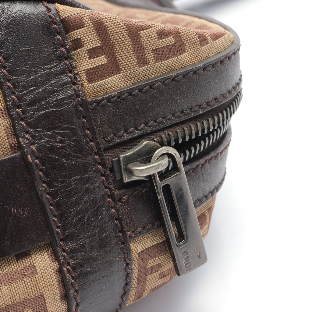 FENDI Zucchino Handbag Canvas Leather Beige Brown