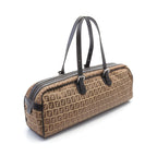 FENDI Zucchino Handbag Canvas Leather Beige Brown
