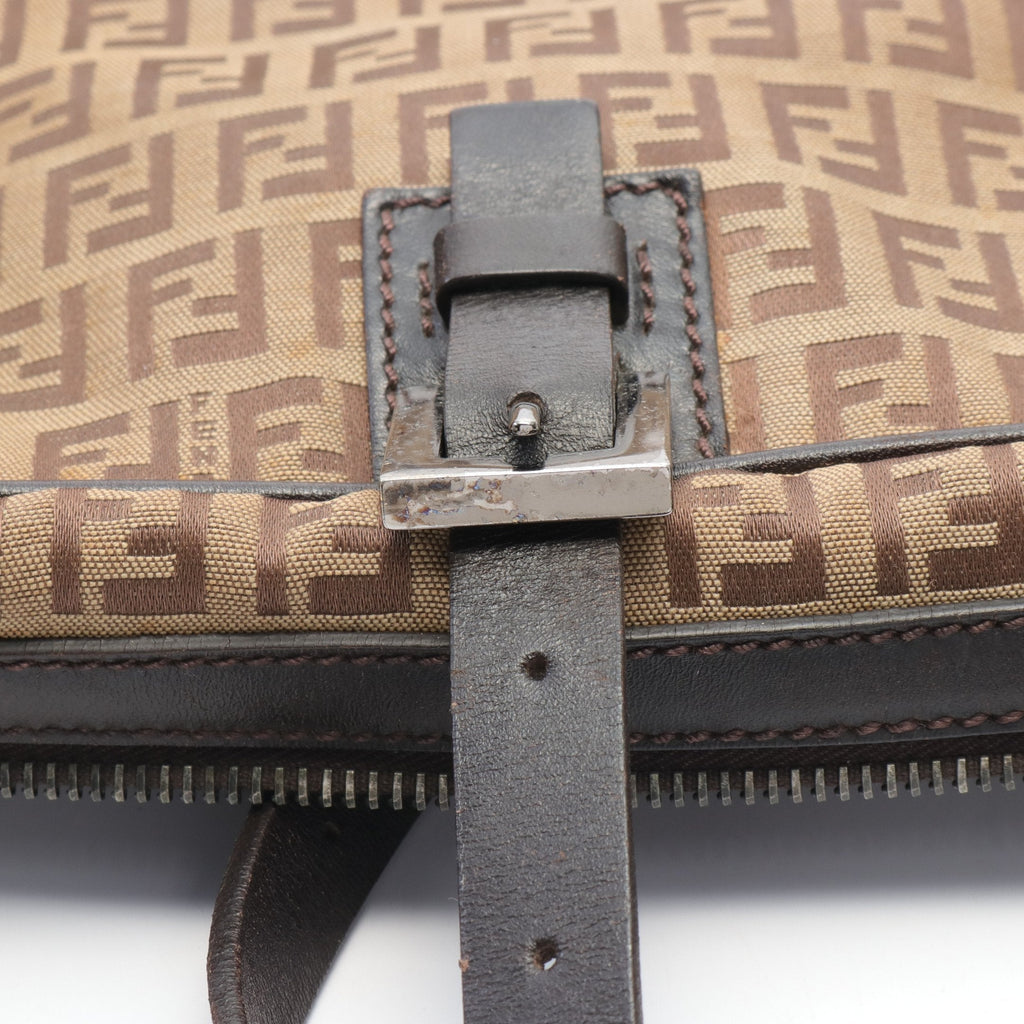 FENDI Zucchino Handbag Canvas Leather Beige Brown
