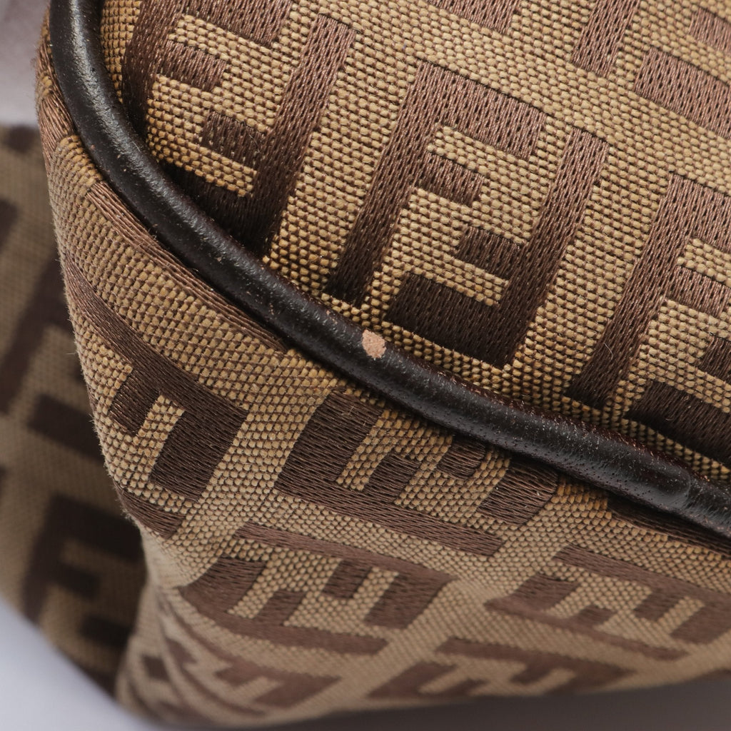FENDI Zucchino Handbag Canvas Leather Beige Brown