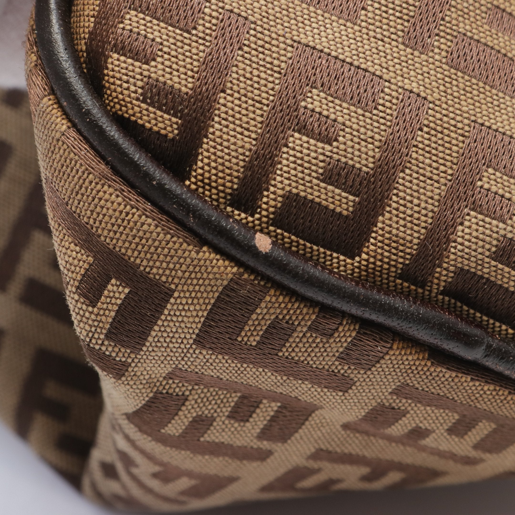 FENDI Zucchino Handbag Canvas Leather Beige Brown