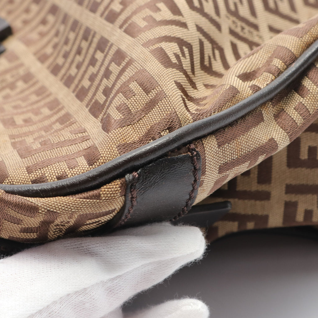FENDI Zucchino Handbag Canvas Leather Beige Brown