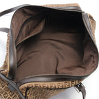 FENDI Zucchino Handbag Canvas Leather Beige Brown