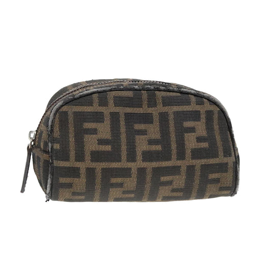 FENDI Zucca Canvas Pouch Brown Black Silver92188