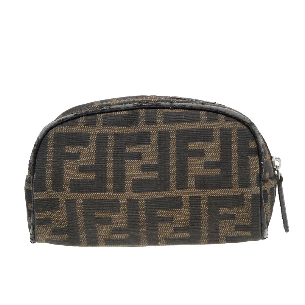 FENDI Zucca Canvas Pouch Brown Black Silver92188