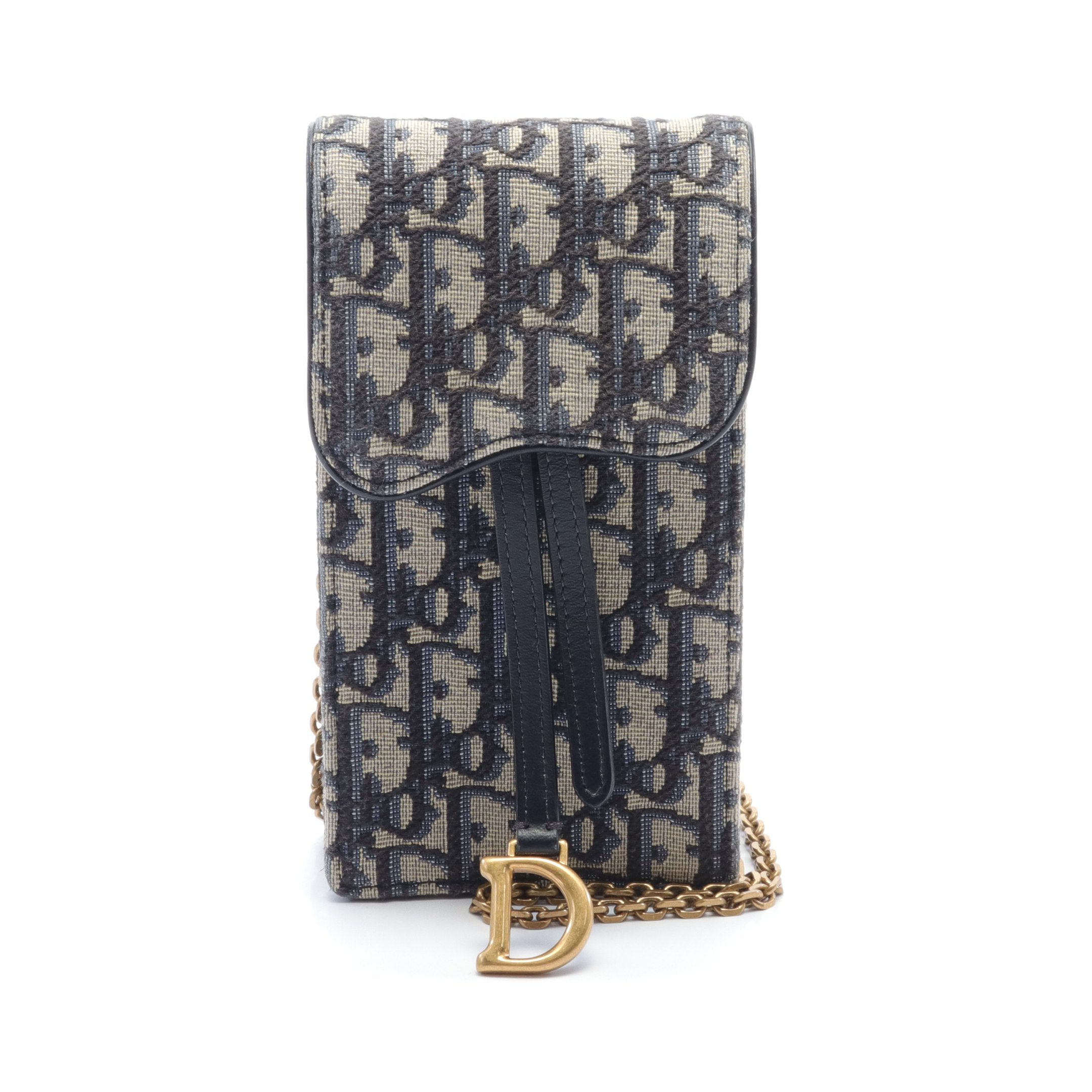 Dior Trotter Phone holder Chain shoulder bag Canvas Leather Navy Gray