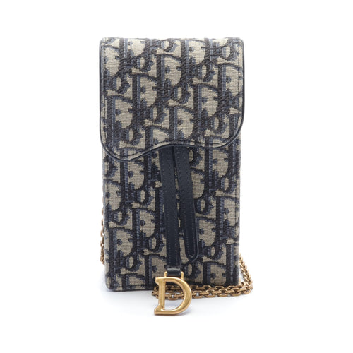 Dior Trotter Phone holder Chain shoulder bag Canvas Leather Navy Gray