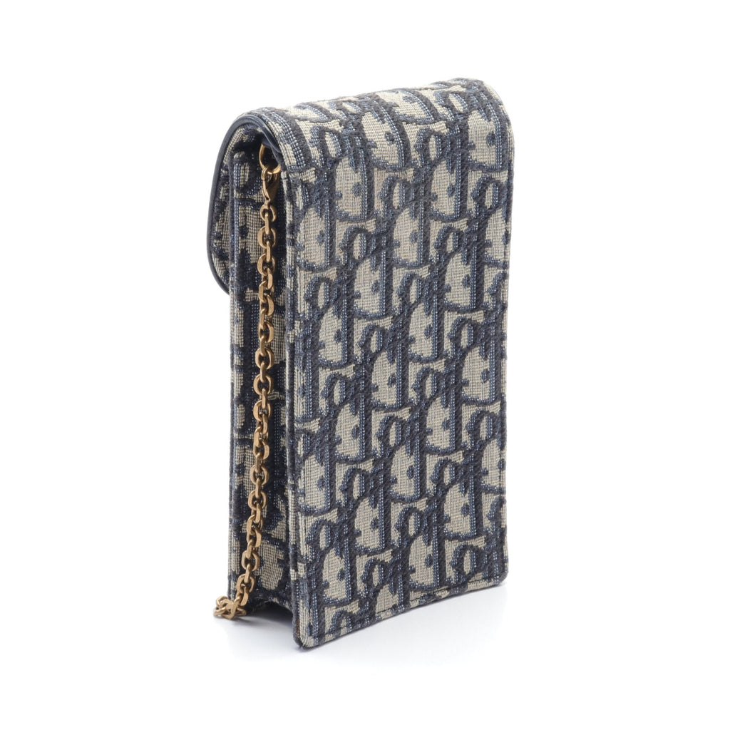 Dior Trotter Phone holder Chain shoulder bag Canvas Leather Navy Gray