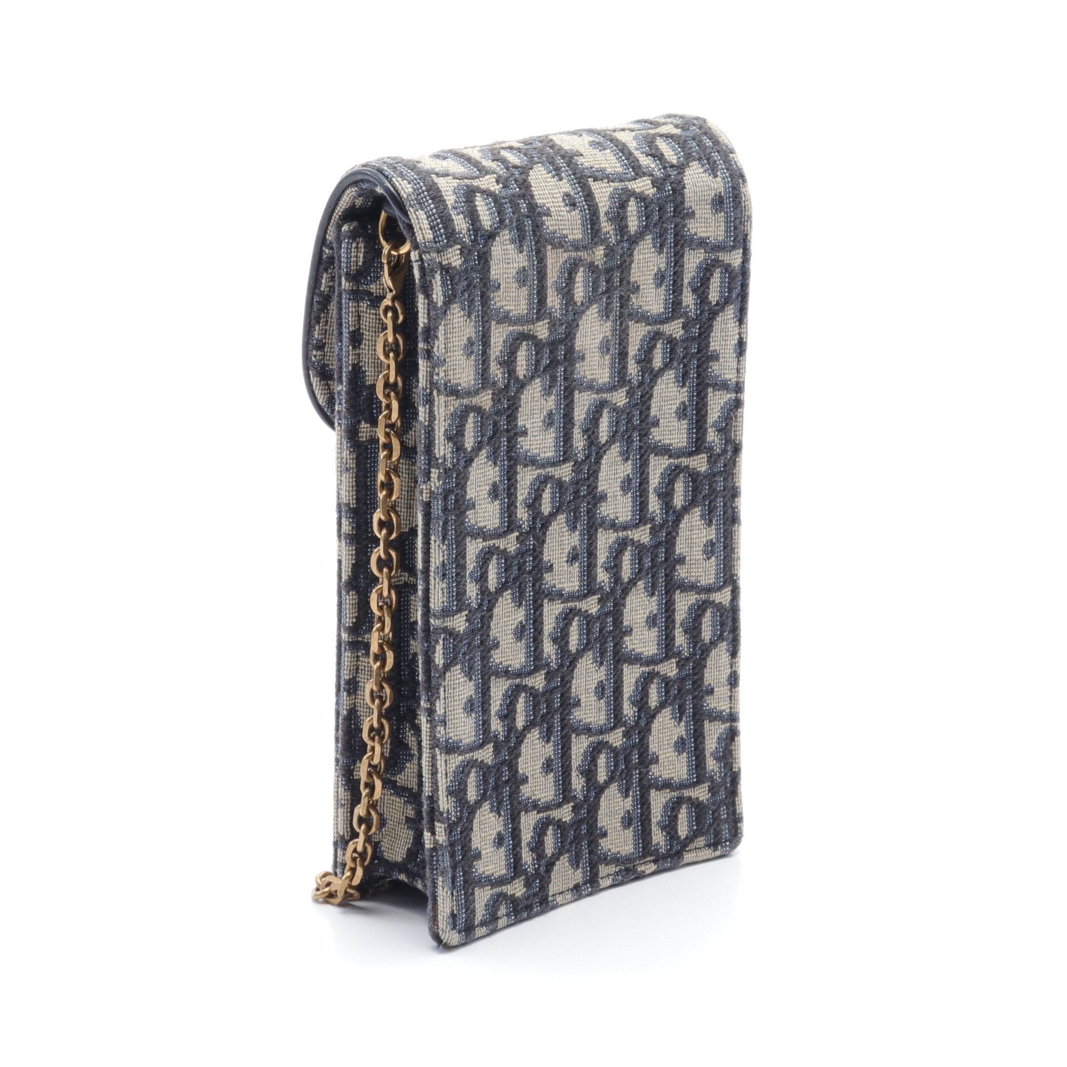 Dior Trotter Phone holder Chain shoulder bag Canvas Leather Navy Gray
