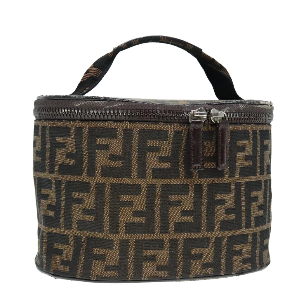 FENDI Zucca Canvas Vanity Hand Bag Brown Black Silver92279