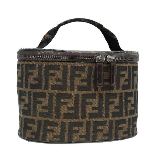 FENDI Zucca Canvas Vanity Hand Bag Brown Black Silver92279