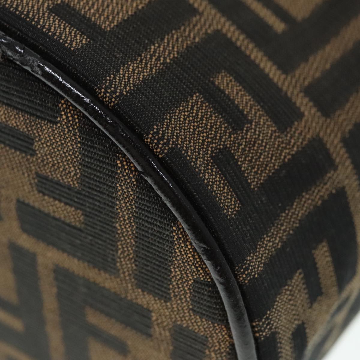 FENDI Zucca Canvas Vanity Hand Bag Brown Black Silver92279