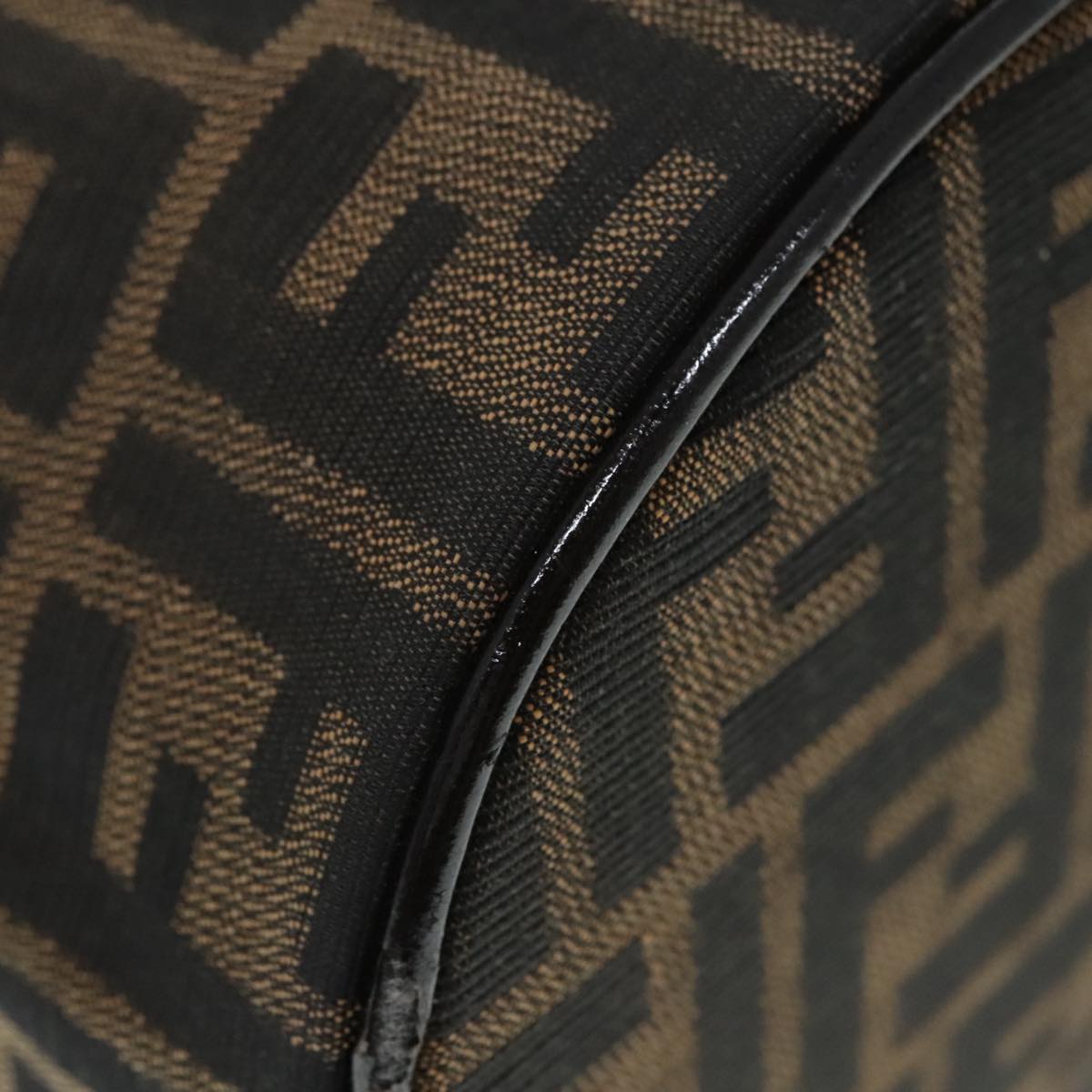 FENDI Zucca Canvas Vanity Hand Bag Brown Black Silver92279