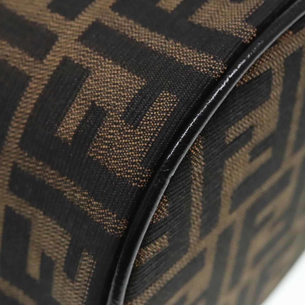 FENDI Zucca Canvas Vanity Hand Bag Brown Black Silver92279