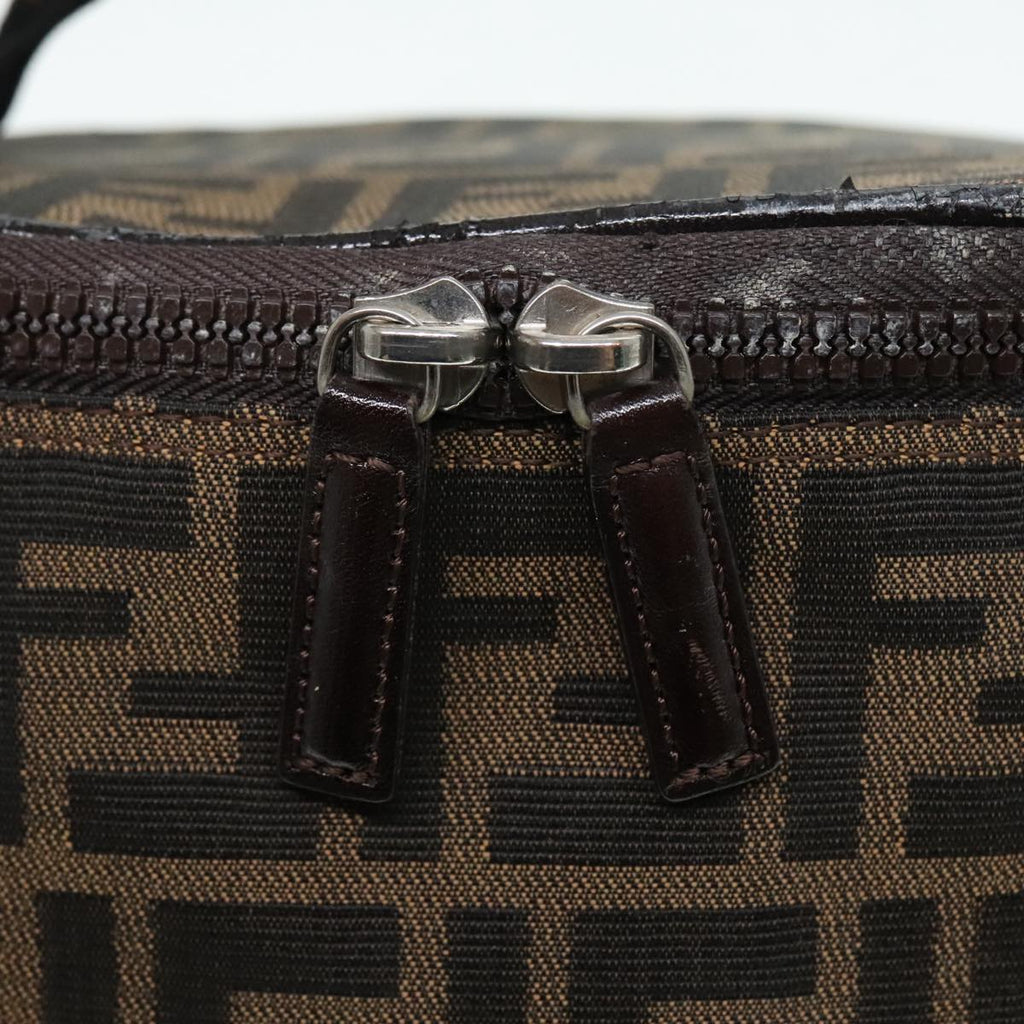FENDI Zucca Canvas Vanity Hand Bag Brown Black Silver92279