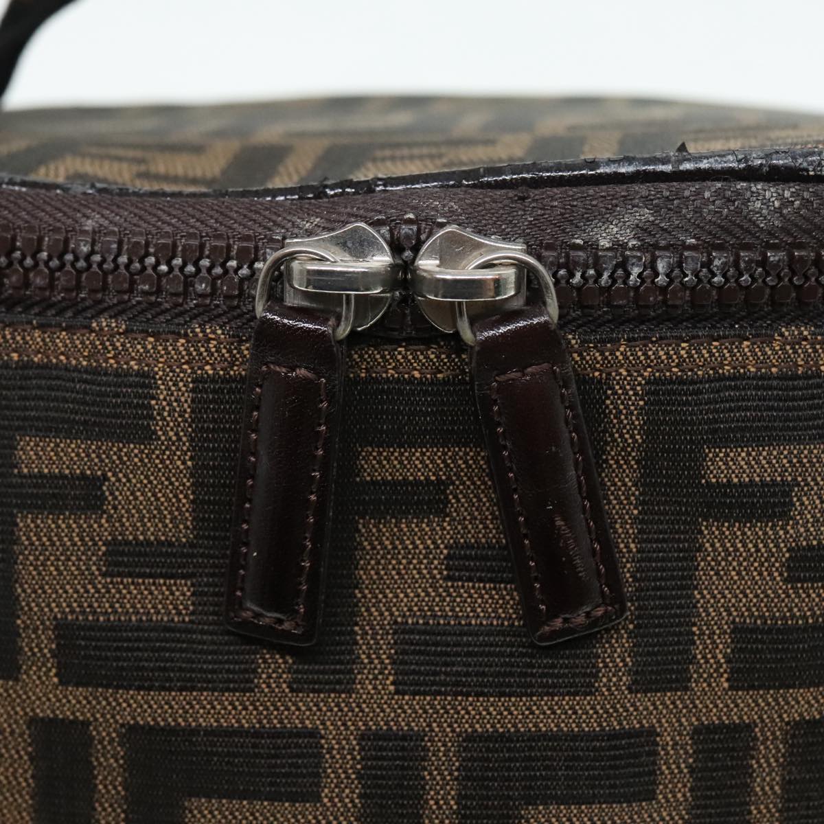 FENDI Zucca Canvas Vanity Hand Bag Brown Black Silver92279